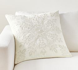 Metallic Embroidered Snowflake Pillow Cover
