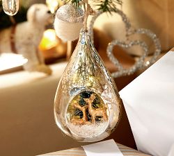 Lit Mercury Glass Scene Teardrop Ornament