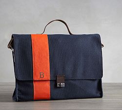 Bradley Leather &amp; Canvas Messenger Bag - Orange/Navy