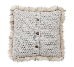 Button Knit Faux Fur Trim Pillow Cover