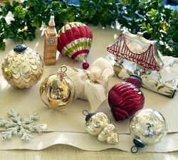 Eclectic Mercury Glass Ornaments - Champagne &amp; Silver, Set of 3