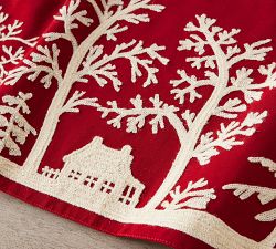 Open Box: Sleigh Bell Crewel Embroidered Cotton Table Throw