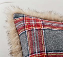 Nottingham Plaid Faux Fur Back Lumbar Pillow Cover