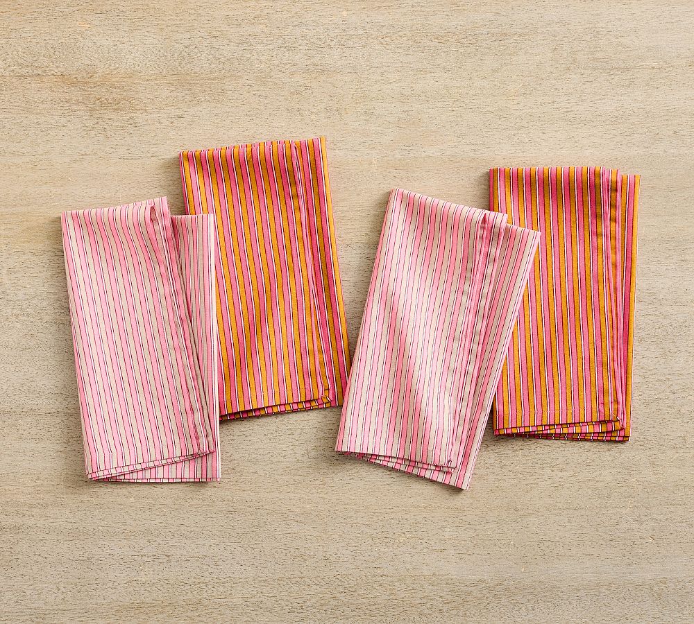 Zeena Stripe Block Print Cotton Napkins - Set of 4