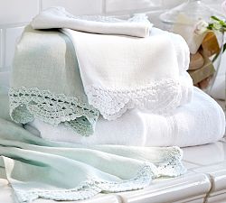 Crochet Trimmed Hand Towels - Set of 2