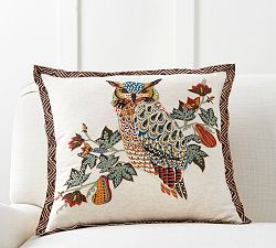 Owl Embroidered Pillow Cover