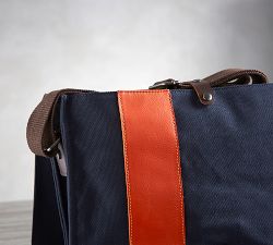 Bradley Leather &amp; Canvas Messenger Bag - Orange/Navy