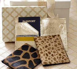 Pony Hair &amp; Gold Leather Passport Wallet