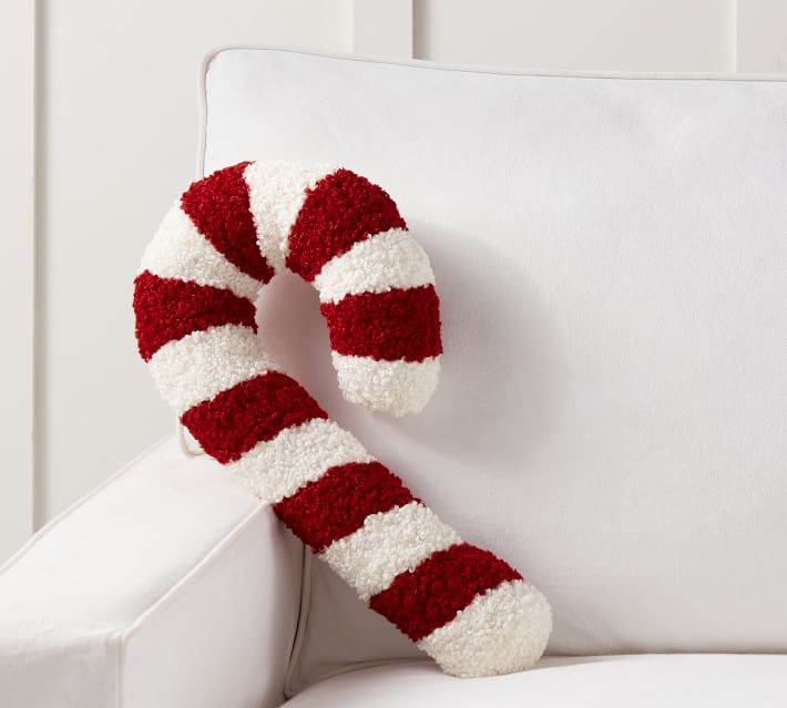 Cozy Teddy Faux Fur Candy Cane Shaped Pillow Pottery Barn