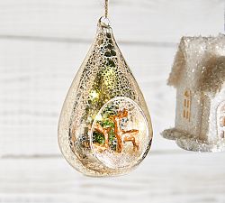 Lit Mercury Glass Scene Teardrop Ornament
