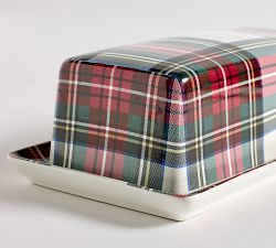 Stewart Plaid Stoneware Butter Dish