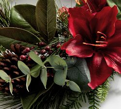 Faux Amaryllis &amp; Pinecones Wreath &amp; Garland