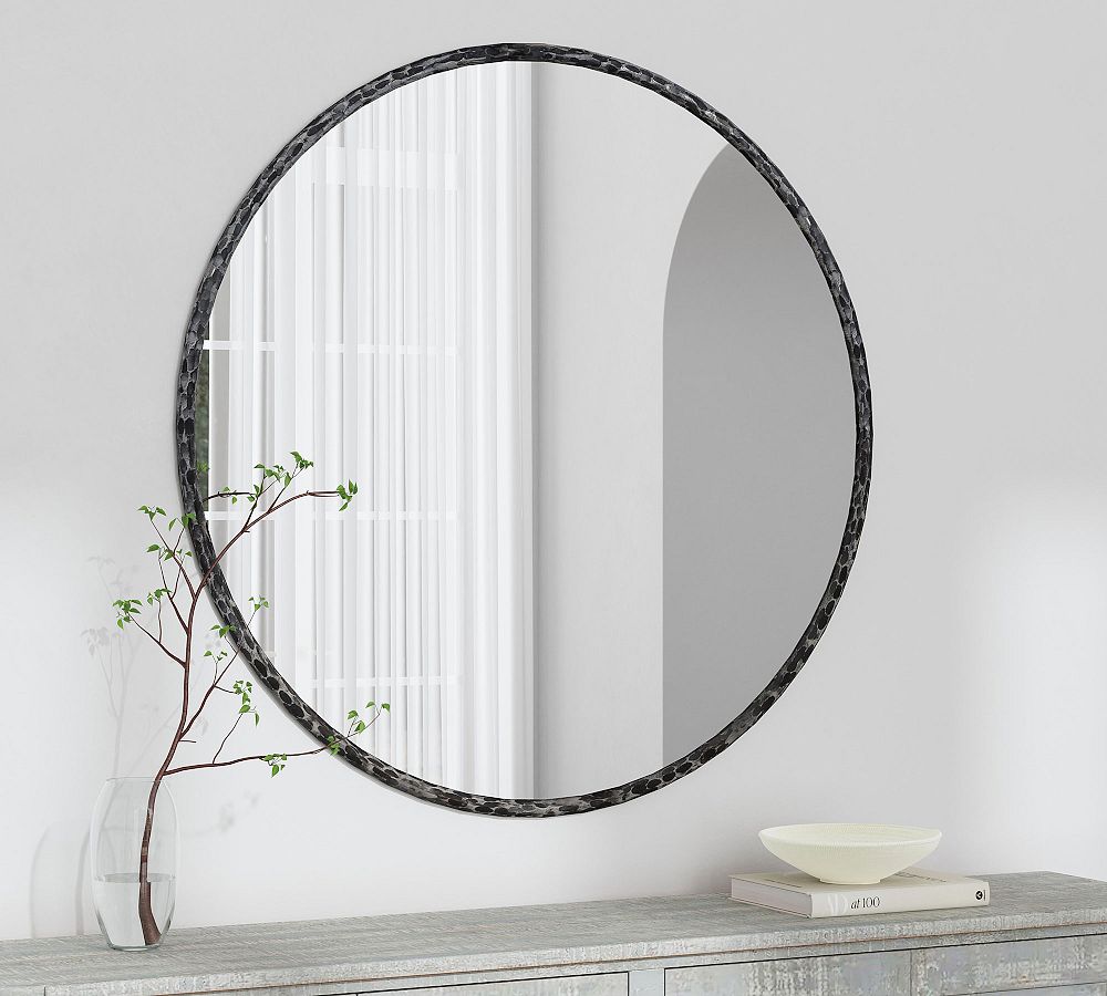 Rodan Hammered Iron Framed Round Mirror - 51&quot;