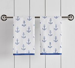 Anchor Print Hand Towel - Set of 2