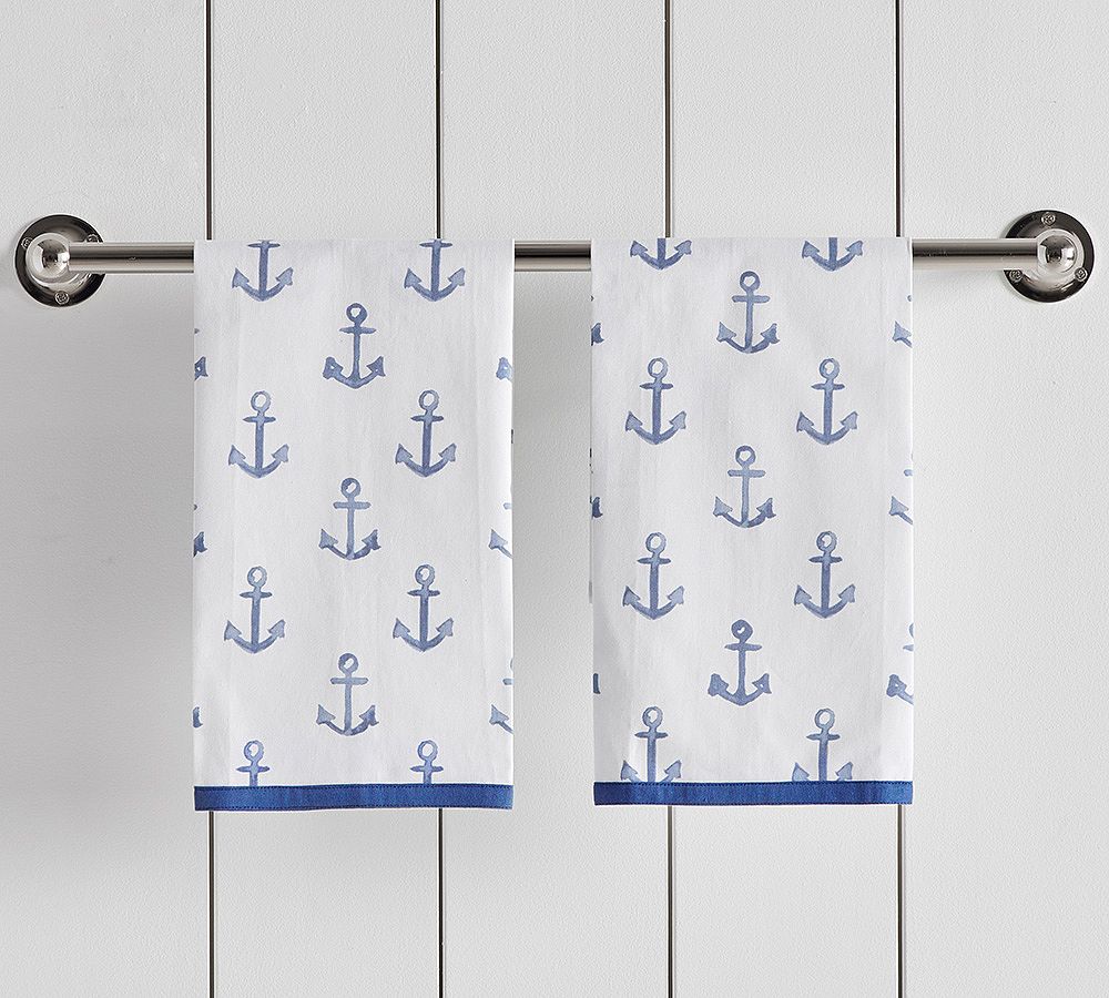 Anchor Print Hand Towel - Set of 2