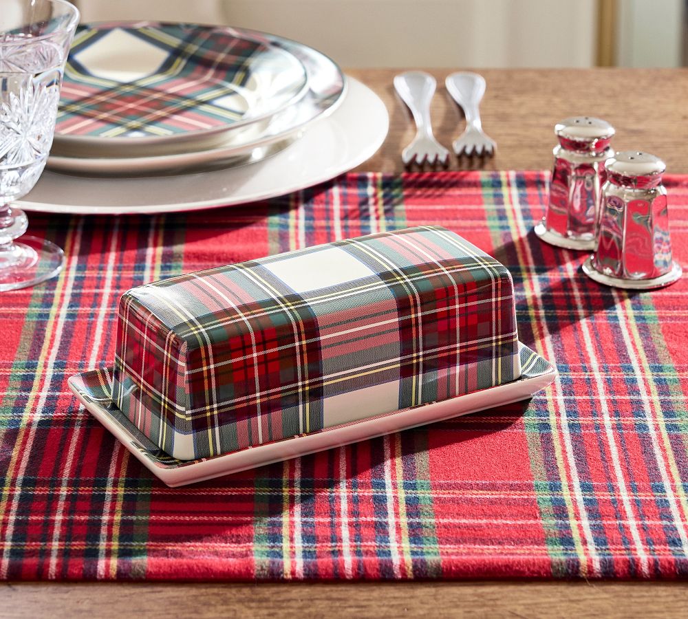 Stewart Plaid Stoneware Butter Dish