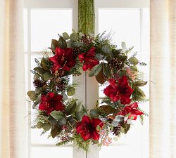 Faux Amaryllis &amp; Pinecones Wreath &amp; Garland