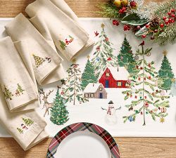 Christmas in the Country Embroidered Cotton/Linen Napkins - Set of 4