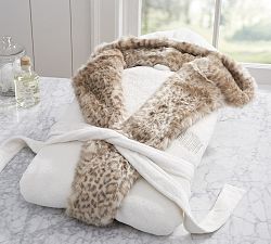 Faux Fur Hooded Bath Robe - Dune Leopard