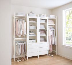 Essential Walk-In&#160;Closet by Hold Everything,&#160;8' Hanging System with&#160;Double Glass Cabinet &amp; Drawers&#8203;
