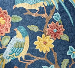 Floral Bird Embroidered Pillow