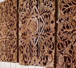 Ornate Carved Wood Panel Wall Art - Set of 4