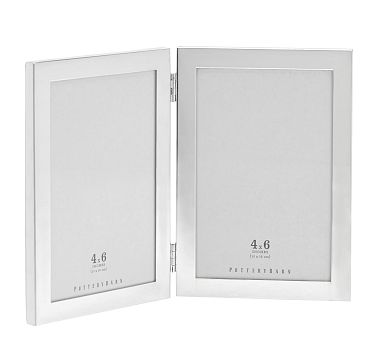 Modern Silver Hinged Frame, Silver-Plate, 2-opening, 4&quot; x 6&quot;