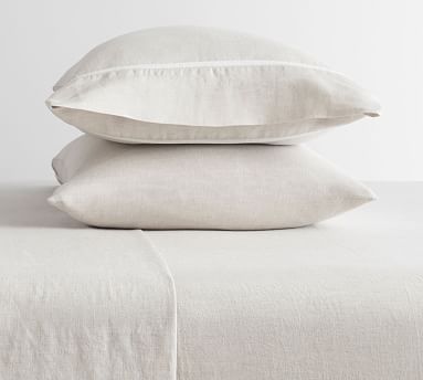 Belgian Flax Linen Contrast Flange Sheet Set, Natural/White, King