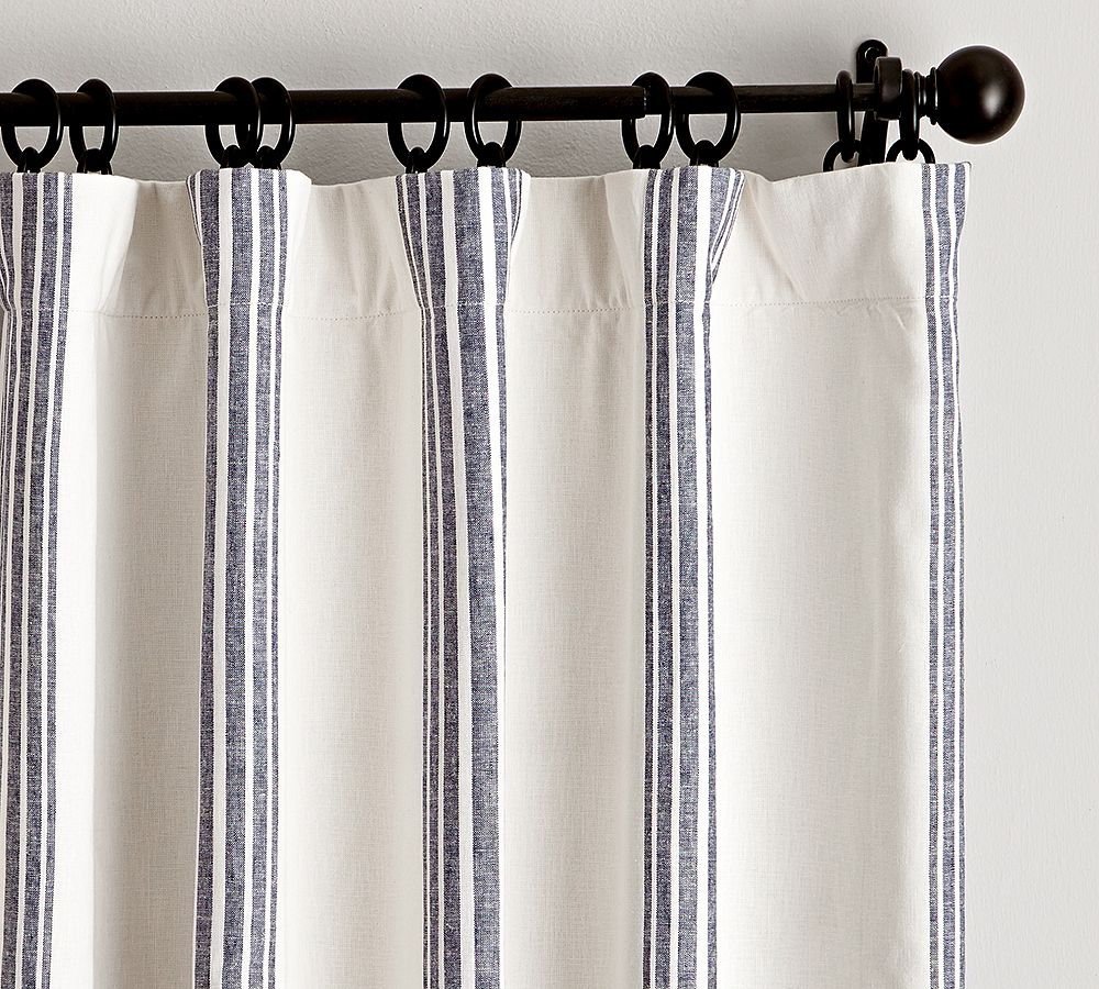 Riviera Striped Curtain - Navy, 50" W x 108" L
