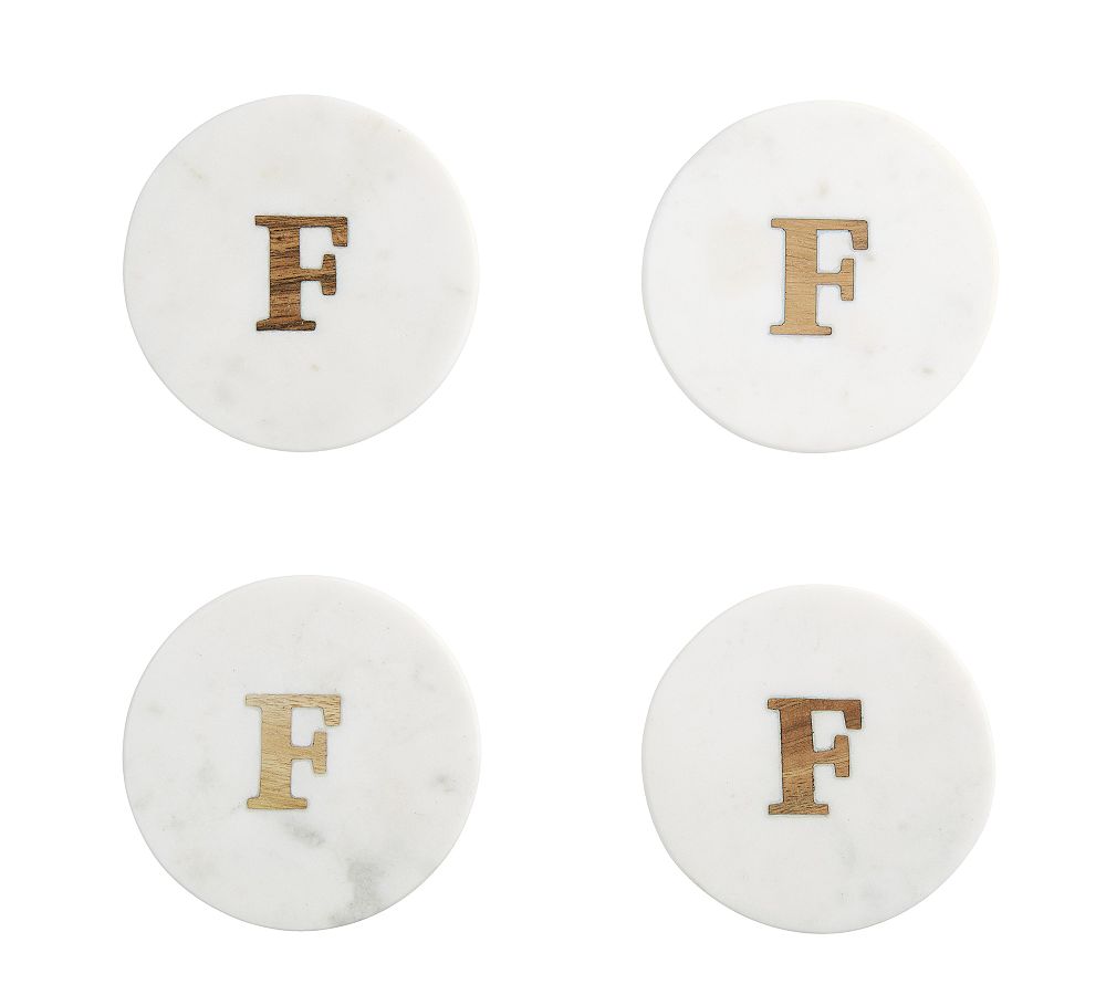 Pottery Barn Alphabet Marble/Wood Coasters - Set of 4