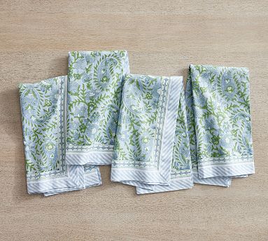 Keaton Paisley Block Print Cotton Napkins - Set of 4