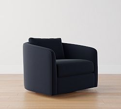 Open Box: Remmy Upholstered Swivel Armchair, Polyester Wrapped Cushions - Faux Mohair Velvet, Midnight