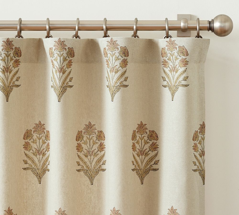 Elinor Floral Mughal Curtain - Neutral/Flax