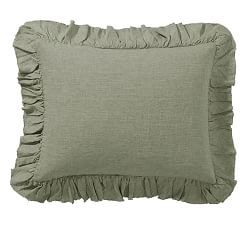 Open Box: Belgian Flax Linen Fringe Ruffle Sham, Standard, Set of 3-Loden