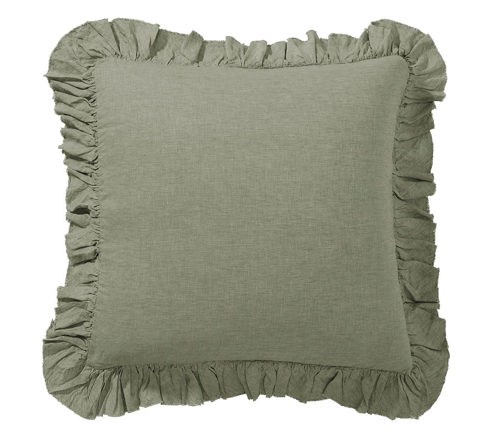 Belgian Flax Linen Fringe Ruffle Sham - Set of 3 Loden