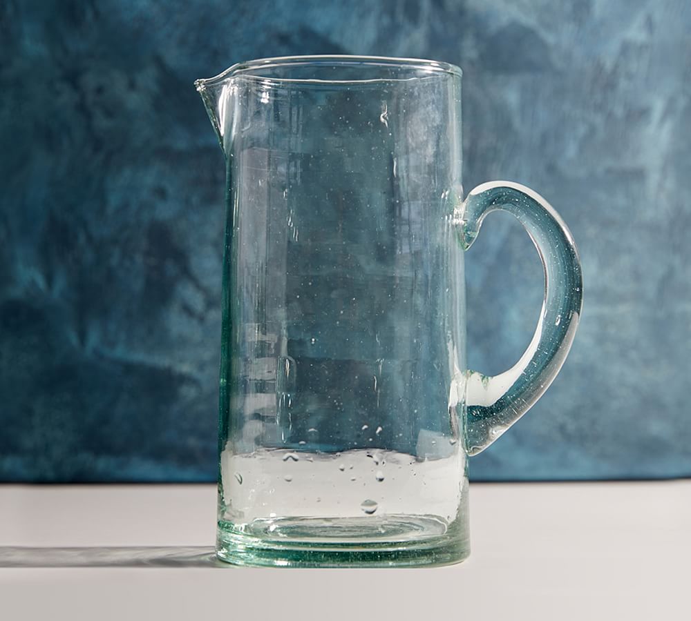 Moroccan Handcrafted Recycled Glass Pitcher - Clear