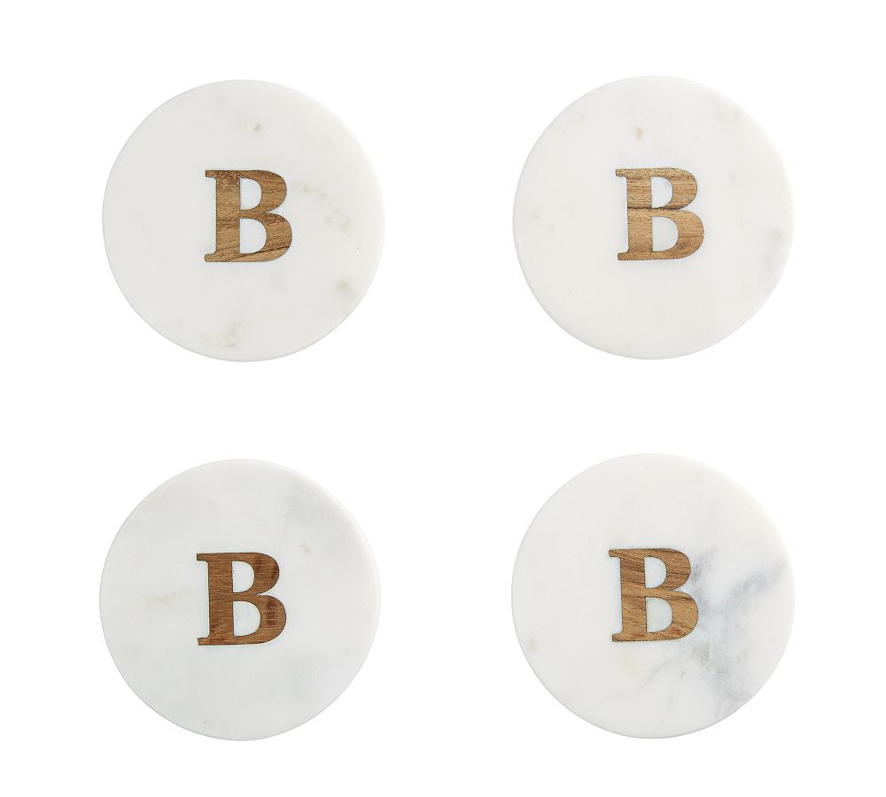 Alphabet Marble/Wood Coasters - Set of 4