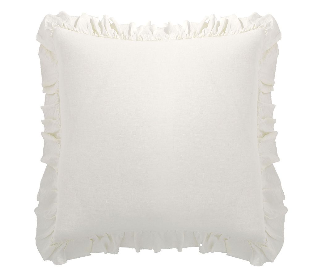 Classic Ivory Euro Size Belgian Flax Linen Fringe Ruffle Sham Set of 2
