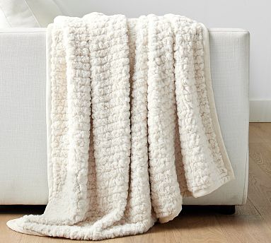 Diamond Ridge Faux Fur Throw, Ivory, 60&quot; x 80&quot;