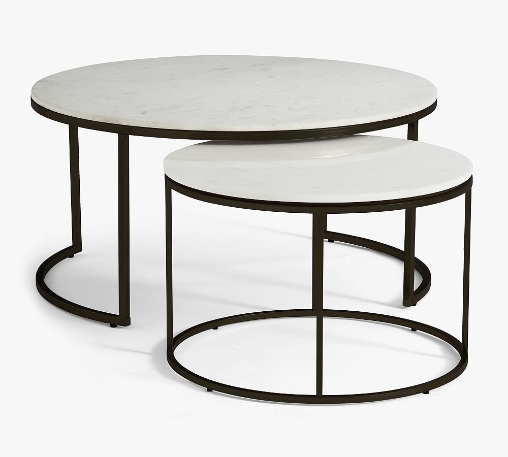 Open Box: Delaney Round Marble Nesting Coffee Table, Large, 38" dia x 18.5" h - Bronze