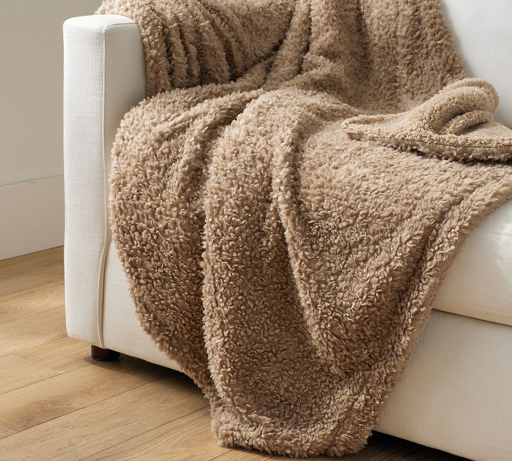 Fireside Cozy Sherpa Reversible Throw - Mushroom, 50" x 60"