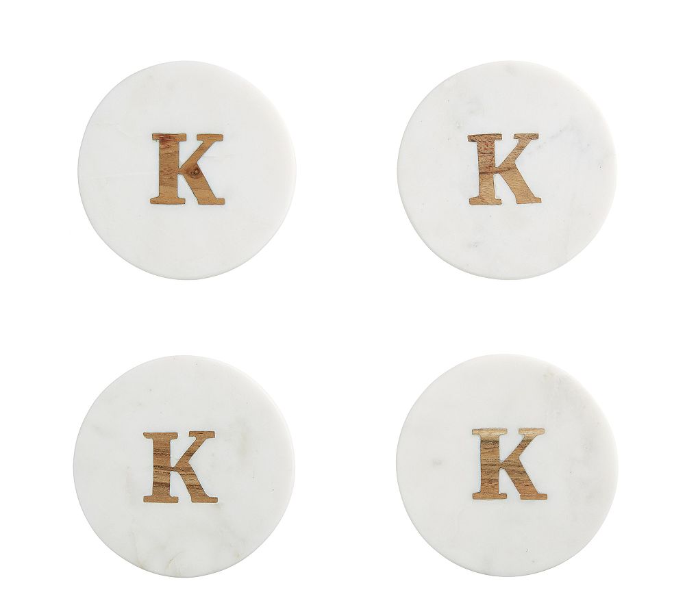 Alphabet Marble/Wood Coasters - Set of 4