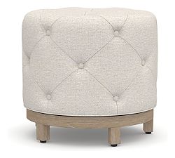 Open Box: Jake Upholstered Swivel Tufted Stool, Seadrift Legs, Performance Boucle Oatmeal