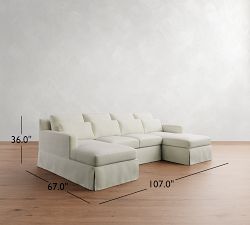 York Square Arm Deep Seat Slipcovered Double Chaise Sectional (107&quot;&ndash;127&quot;)