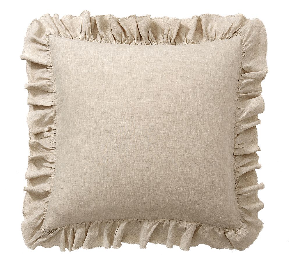 Open Box: Belgian Flax Linen Fringe Ruffle Sham, Euro Set of 3 - Flax