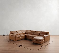 York Roll Arm Deep Seat Leather 4-Piece Chaise Sectional (127")