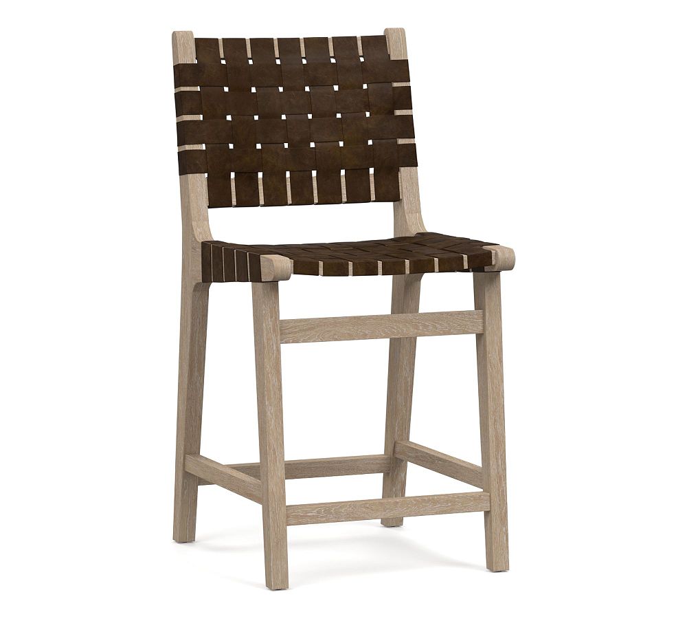 Open Box: Fenton Leather Bar Stool, Counter Height - Vintage Cocoa, Seadrift Legs