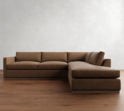 Carmel Slim Arm Leather Wood Base Return Bumper Sectional (110"&ndash;122")