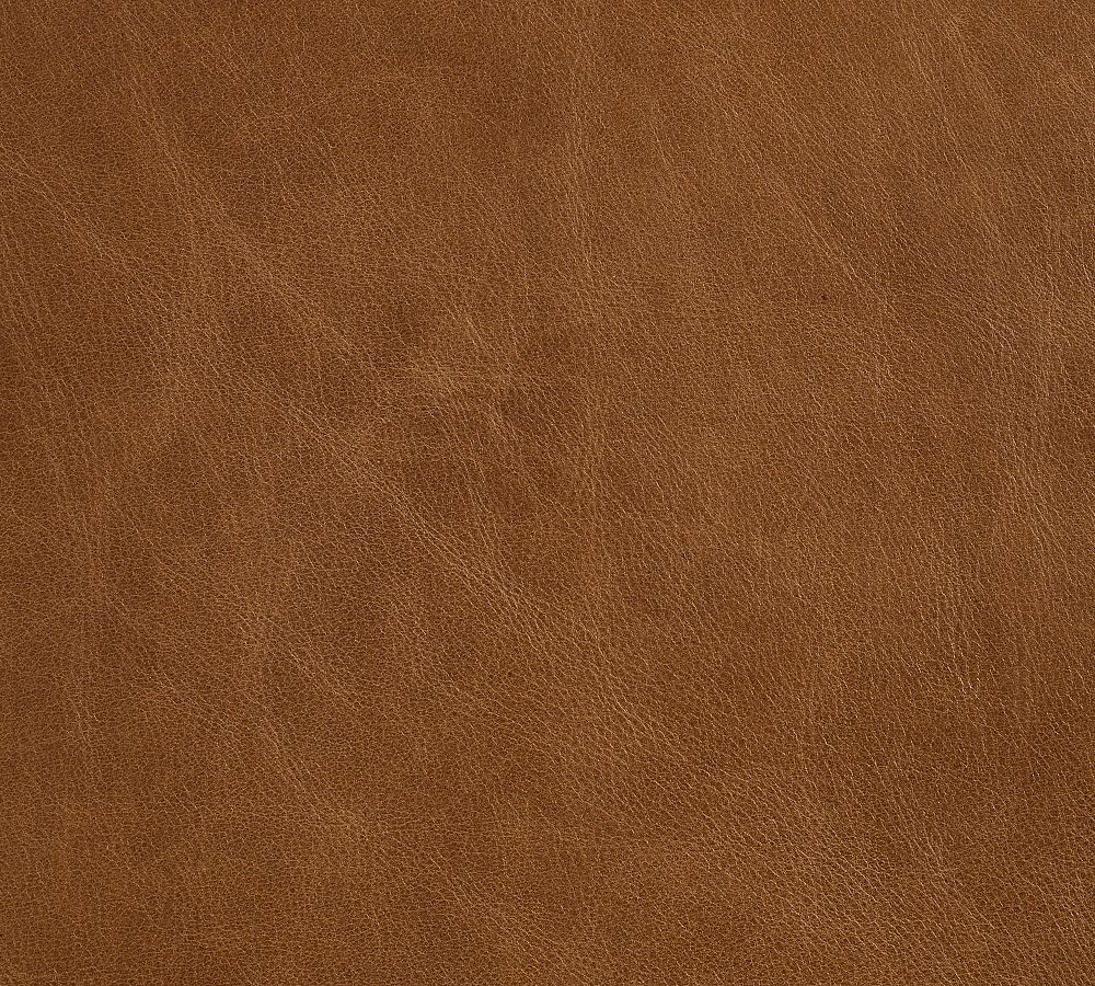 Open Box: Millie Leather Ottoman, Round - Leather Vintage Caramel, Bronze Legs