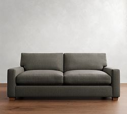 Open Box: PB Comfort Modern Square Arm Upholstered Grand Sofa, 87&quot; - Performance Casual Chenille Charcoal, Seadrift Finish
